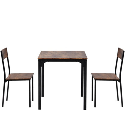 Dining Table and 2 Chairs Wooden Steel Frame Industrial Style Retro Kitchen Dining Table Set (Rustic Brown)
