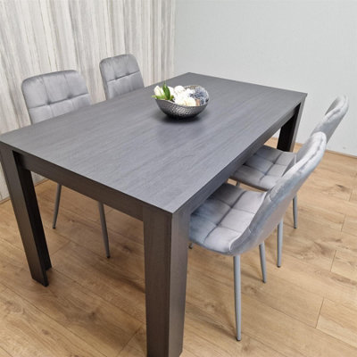 Dining Table and 4 Chairs  Black Dark Grey 4 Velvet Grey Chairs Wood Dining Set Furniture
