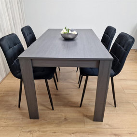 Dining Table and 4 Chairs  Black Dark Grey Velvet Chairs Wood Dining Set Furniture