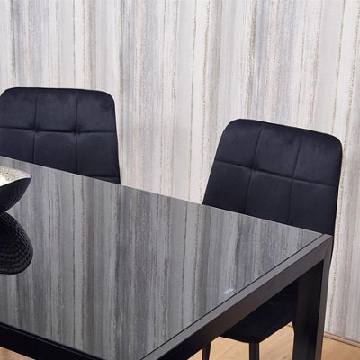 Dining Table and 4 Chairs Black Glass 4 Velvet Chairs  Dining Room Furniture