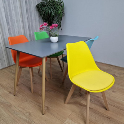 Dining Table and 4 Chairs Dark Grey Wood 4 Colourful Plastic Leather ...
