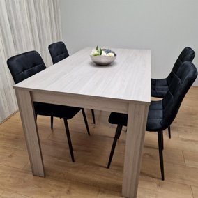 Dining Table and 4 Chairs Grey 4  Black Velvet Chairs Wood Dining Set Furniture