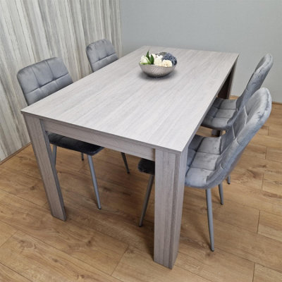 Dining Table and 4 Chairs Grey 4 Grey Velvet Chairs Wood Dining Set ...