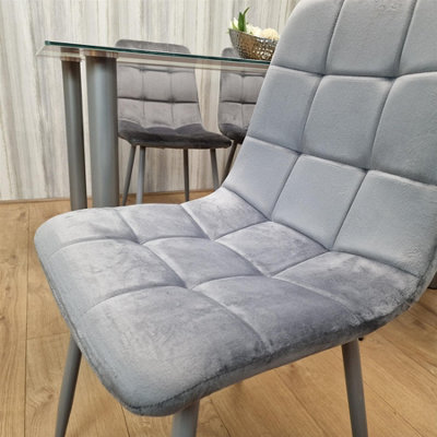 Dining Table and 4 Chairs Modern Grey Glass Table With 4 Grey Velvet ...