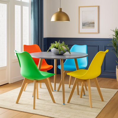 Dining Table And 4 Chairs Modern Grey Round Table With 4 Mix Plastic ...