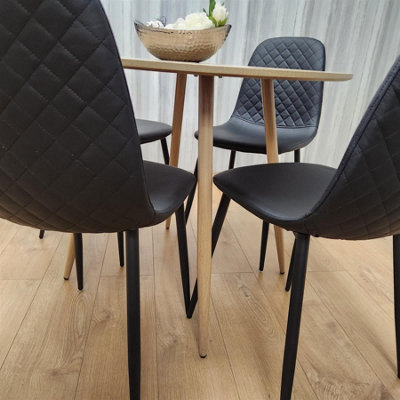 Dining Table and 4 Chairs Round Wood Effect 4 Black Leather Chairs Dining Set