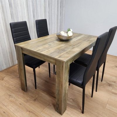 Dining Table and 4 Chairs Set - Rustic Effect Wood Dining Table With 4 ...