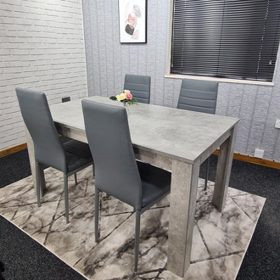 Dining Table and 4 Chairs Stone Grey Effect Wood Table 4 Grey Leather ...