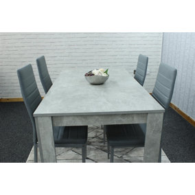 Dining Table and 4 Chairs Stone Grey Effect Wood Table 4 Grey Leather Chairs Dining Room