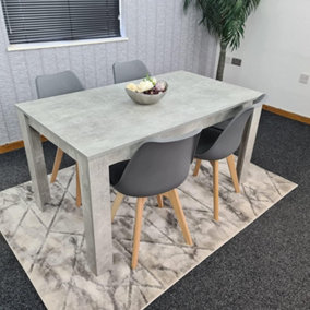 Dining Table and 4 Chairs Stone Grey Effect Wood Table 4 Grey Plastic Leather Chairs Dining Room