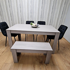 Dining Table and 4 Chairs With Bench Grey 4 Black Velvet Chairs Wood Dining Set Furniture Dining Table and 4 Chairs With Bench Grey 4 Black Velvet Chairs Wood Dining Set Furniture
