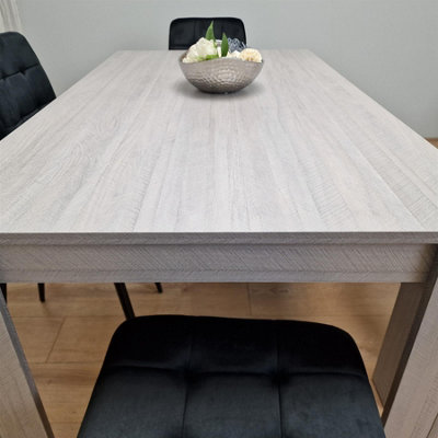 TUKALAi Dining Table and Chairs Set with Bench 4 Piece Industrial 140 cm  Dining Room Table Chairs and Padded Bench with Metal Legs for Home Living  