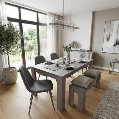 Dining Table and 4 Chairs With Bench Grey 4 Grey Leather Chairs Wood ...