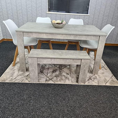 Dining Table and 4 Chairs With Bench Stone Grey Effect Wood Table 4 ...