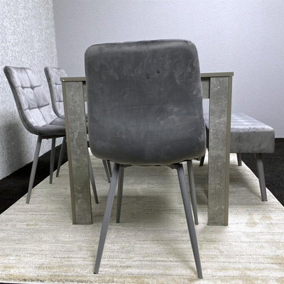 Dining Table and 4 Chairs With Bench Stone Grey Effect Wood Table ...