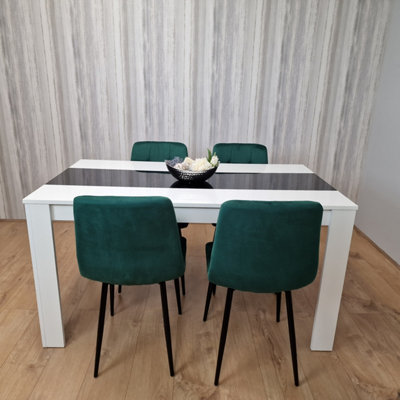 Dining Table And 4 Chairs Wooden White Black Table Tufted Velvet Green Chairs DIY at B&Q