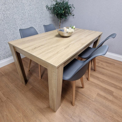 Dining Table And 4 Dark Grey Chairs Padded Cushioned Seats Chairs Oak ...