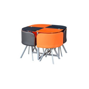 Dining Table And 4 Faux Leather Chairs Space Saver Black And Orange Kitchen Set of 4 (Orange/Black)