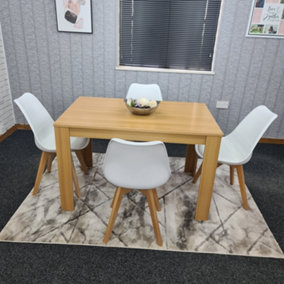 Dining Table And 4 White Chairs Padded Cushioned Seats Chairs Oak Effect Wood Table Set 4 (140x80x75cm)