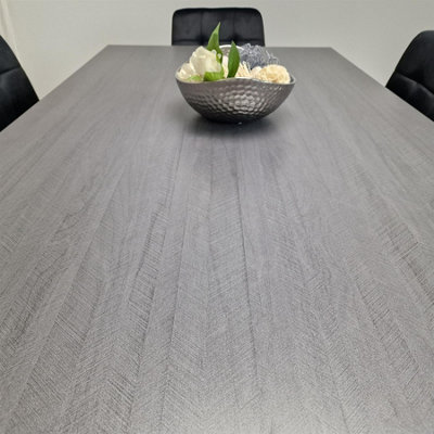 Dining Table and 6 Chairs  Black Dark Grey 6 Black Velvet Chairs Wood Dining Set Furniture