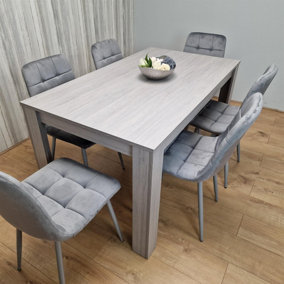 Dining Table and 6 Chairs Grey 6  Grey Velvet Chairs Wood Dining Set Furniture