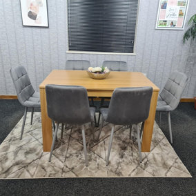 Dining Table and 6 Chairs With Bench Oak Effect Wood 6 Grey Velvet Chairs Dining Room