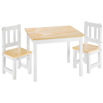 Dining Table and Chairs - 3-piece set for children made of pine wood - white