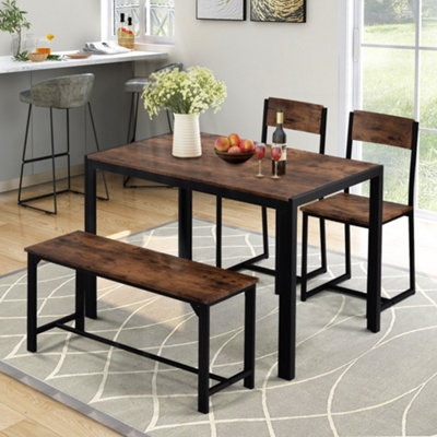 Dining Table and Chairs, bench Set Industrial style Retro Kitchen Dining Table Set