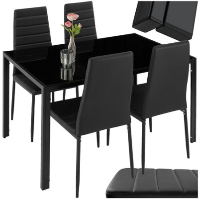 Dining Table and Chairs Berlin - dining table & 4 chairs padded with faux leather - black