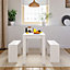 Dining Table and Chairs Set of 3 White Modern Dining Table and Benches Dining Set