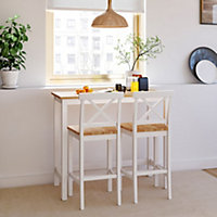 Dining Table and Chairs Set of 3 White Rustic Wooden Bar Table and 2 Stools Dining Set