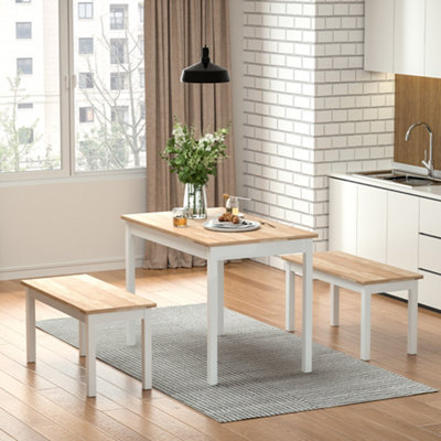 Dining Table and Chairs Set of 3 Wood Dining Table and Benches Dining ...