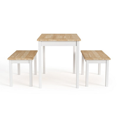 Dining Table and Chairs Set of 3 Wood Dining Table and Benches Dining Set
