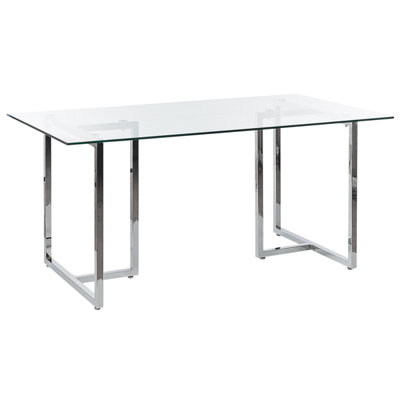 Dining Table ENVIA Silver 160 cm 90 cm Tempered Glass