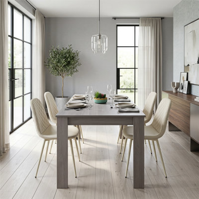 Dining Table In Grey With 4 Cream Stitched Padded Chairs Kitchen Dining ...