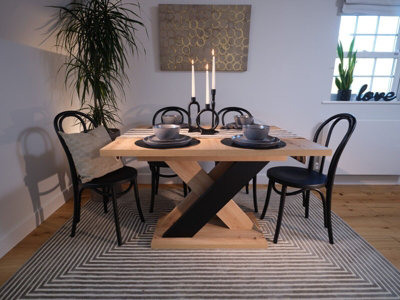 Dining Table Oak Black Extending Small Kitchen Table Pedestal X Leg 6 8 Seater XIA