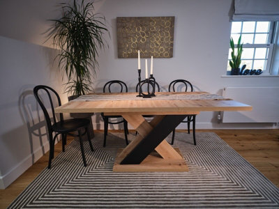 Dining Table Oak Black Extending Small Kitchen Table Pedestal X Leg 6 8 Seater XIA