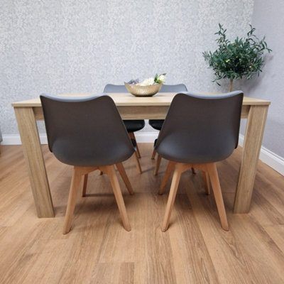 Dining Table Set Oak Effect Table With 4 Grey Plastic Chairs Dining ...