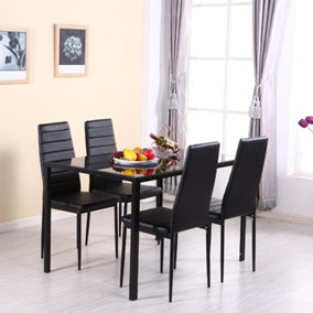 Dining Table Set of 5 Glass Rectangular Dining Table and 4 Faux Leather Dining Chairs for Kitchen