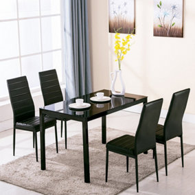 Dining Table Set of 5 Glass Rectangular Dining Table and 4 Faux Leather Dining Chairs Set for Kitchen
