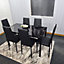 Dining Table Set of 6 Black Marble Dining Table and 6 Black Leather Chairs Kitchen Dining Set Furniture Kosy Koala