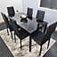 Dining Table Set of 6 Black Marble Dining Table and 6 Black Leather Chairs Kitchen Dining Set Furniture Kosy Koala