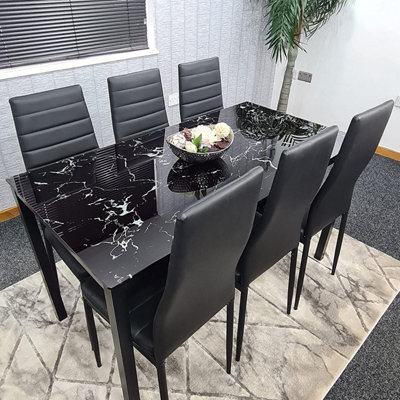 Black marble dining table deals and 6 chairs