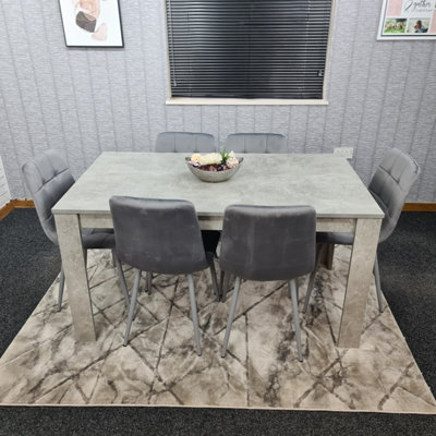 Dining Table Set Of 6, Grey Kitchen Dining Table and 6 Grey Tufted Velvet Chairs | DIY at B&Q