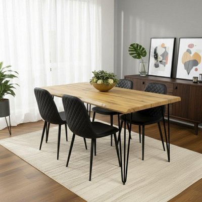 Dining Table Set With 4 Black Gem Pattern Chairs Modern Kitchen Dining ...