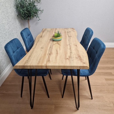 Dining Table Set With 4 Blue Velvet Chairs Modern Kitchen Dining Room ...