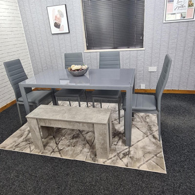 Dining Table Set With 4 Grey Faux Leather Chairs and Bench kitchen ...