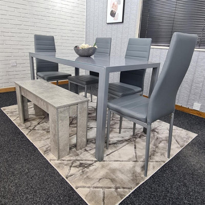 Dining Table Set With 4 Grey Faux Leather Chairs and Bench kitchen ...