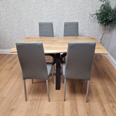 Dining Table Set with 4 Grey Faux Leather Chairs Kitchen Dining Room ...