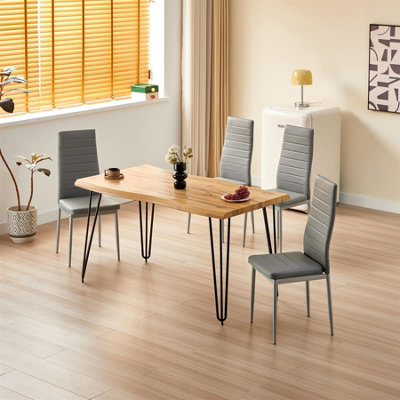 Dining Table Set With 4 Grey Faux Leather Chairs Modern Kitchen Dining ...